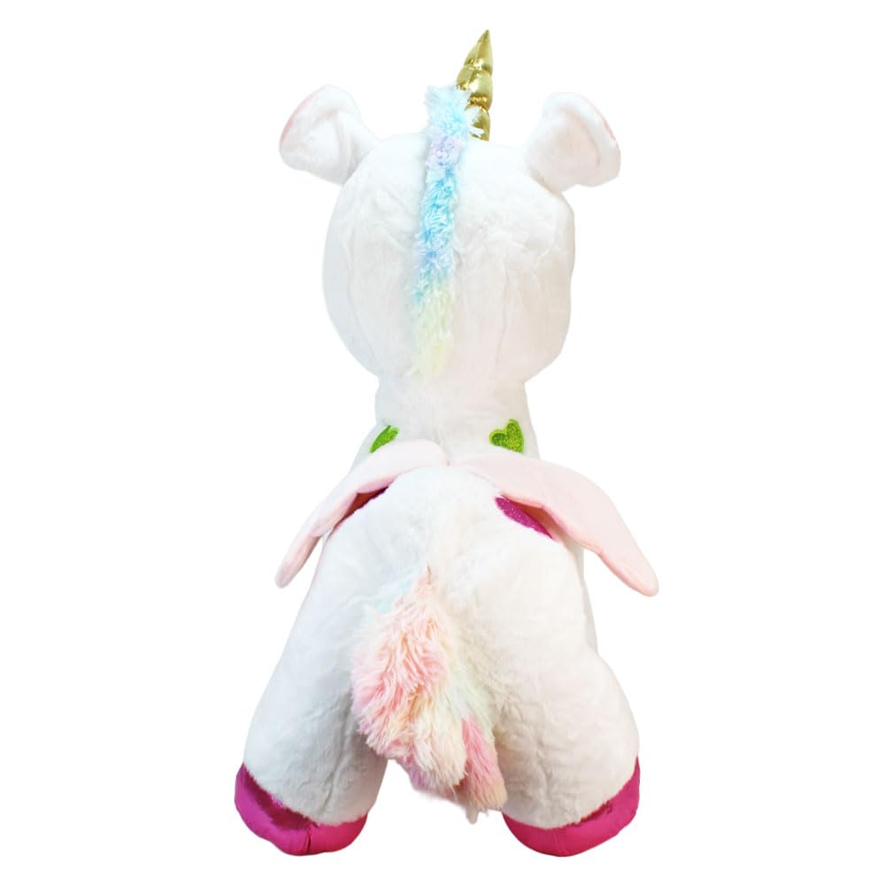 BEMIRO XXL Einhorn Kuscheltier – ca. 90 cm – großes Plüschtier mit goldenem Horn und Glitzerherzen – Farben Rosa oder Weiß wählbar