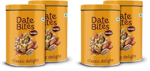 Image of Farmley Classic Date Bites (200 g, Pack of 4) I Dates Barfi Made with Dates, Pista, Cashews, Almonds, Honey and Pure Ghee I Dry Fruits Nuts, Healthy Sweets, Gluten Free, No Added Sugar,