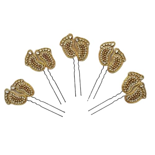 Elegant Gold Tone Baby Shower Hair Brooch Pins Set of 5 – Traditional Paisley Design Hair Accessories-image-27