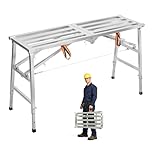 GreenWhim Folding Steel Work Platform Ladder Stool – Portable Heavy-Duty Step Ladder for Home, Workshop, Garage, Office, Max Load 300KG, Adjustable Height 70-110CM
