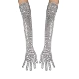 AUSUAYA Pailletten Handschuhe, Bling Performance Handschuhe Sparkly & Glitte For Birthday & Stag & Rave Party DE-S-YG (Silber/Weiß, Einheitsgröße)