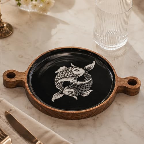 Image of Fintastic Serving Board with Enamel Finish | Handcrafted Wooden Serving & Charcuterie Board with Fish Design for Appetizers & Desserts | Food Safe