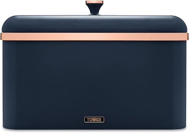 Tower T826130MNB Cavaletto Bread Bin Storage, Carbon Steel, Removable Lid, Midnight Blue and Rose Gold