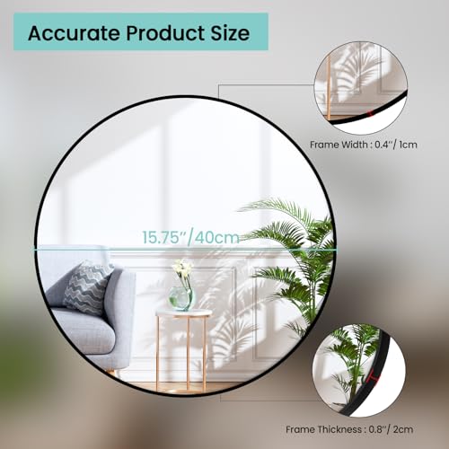 yuzeyurun Round Bathroom Mirror, 40CM×40CM Circle Black Metal Frame, HD Glass Circle Wall Mirror for Bathroom Vanity, Entryway, Living Room, Home Decorr - Cosy Home Interiors yuzeyurun Round Bathroom Mirror, 40CM×40CM Circle Black Metal Frame, HD Glass Circle Wall Mirror for Bathroom Vanity, Entryway, Living Room, Home Decorr - Image 2