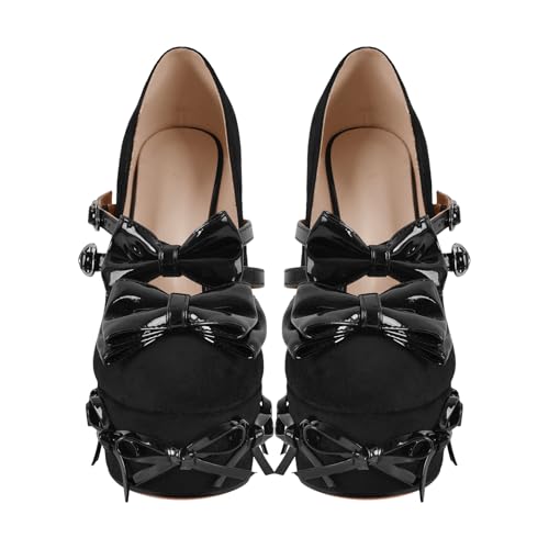 Women's Bowknots Platform High Heels Mary Jane Chunky Heel Pumps Shoes2