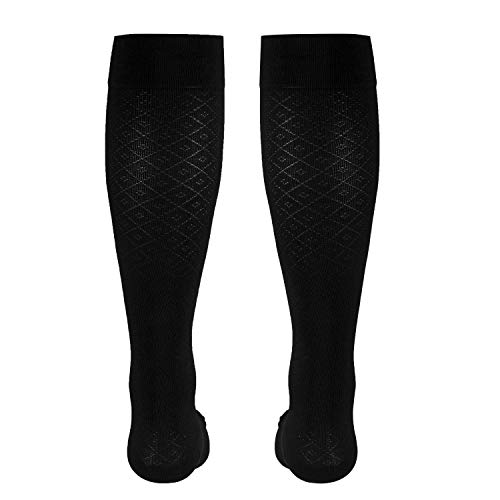 Image of Truform Compression Socks, 15-20 mmHg, Women's Dress Socks, Knee High Over Calf Length, Black Diamond Knit, Large (Pack of 2)