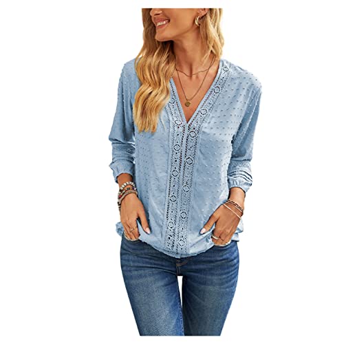 Túnica Casual De Túnica Feminina V Pescoço De Manga Longa De T-shirt Laca Laca Laca Tops Blusas