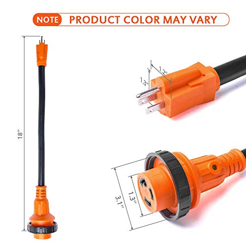 MICTUNING 18 Inch 15A Male to 30A Female Heavy Duty RV Adapter Cord Dogbone Electrical Adapter with Twist Lock, LED Indicator - Thumbnail 3