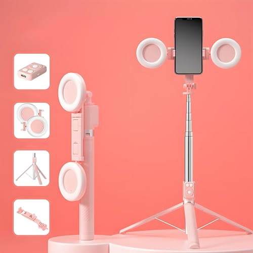 Selfie Stick Tripod with Fill Light, 67” Extendable Phone Tripod Stand, Wireless Remote, Adjustable 3-Color Lighting, Phone Selfie Stick for Live Streaming, Video Recording
