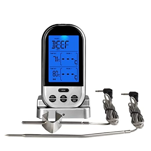 Jayron Trådlös Digital kötttermometer Kökstimer med Dubbla Sonder Matlagningstermometer för Nötkött Rökare Ugn Grill BBQ