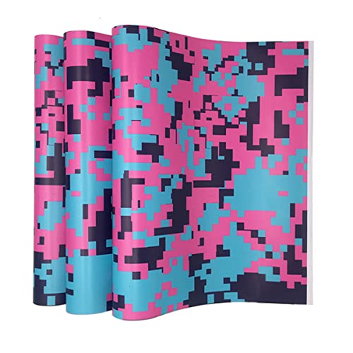 Cozylkx 30 cm × 100 cm Vinylfolie Camouflage Für Auto Motorrad Digital Mosaic Camo wasserdichte Autolackschutzfolie,Blau-Pink