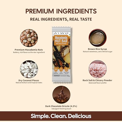 Image of Aiwo Macadamia Nut Bar with Dark Compound Chocolate | Daily Protein Bars | Pack of 10 x 40g Protein Bars