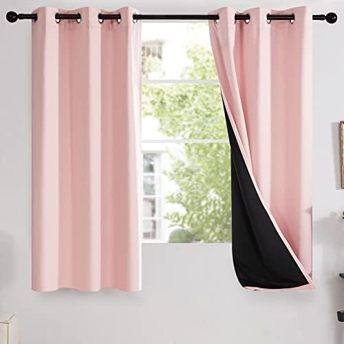 Deconovo Room Curtains, 100% Blackout Doubled Layer Curtains, Total Room Darkening, Window Drapes for Bedroom/Living Room/Little Baby/Girl/Nursery (Set of 2, Crystal Pink, W42 X L63)
