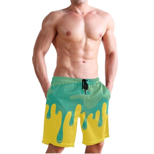 Asthetic Art Green Yellow Men Swimming Shorts Stretch Stretch Beach Shorts Quick 8”/ 9” Long XL Plus Size Swimming4
