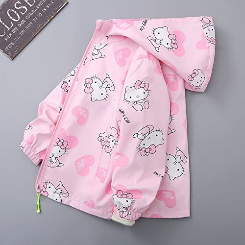 Cute Cartoon Jackets Waterproof Lightweight with Hood Outdoor Cat Print for Kids 3-83