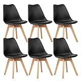 EGGREE Pack de 6 Sillas de Comedor Sillas Estilo Nórdico con Las Piernas de Madera de Roble Más Fuerte y Asiento Tapizado - Negro