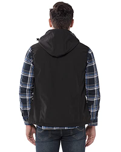33,000ft Weste Herren Outdoor Wasserdichte Softshell Ärmellose Jacke Bodywarmer Fleece Weste mit Kapuze Full Zip Softshellweste Schwarz 2XL
