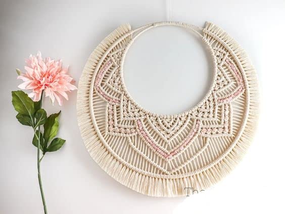 Macrame Wall Hanging Moon Dream Catcher | Boho Decor Woven Art Bohemian Hanging with Fringes for Gift, Bedroom Living Room, Home Decoration, 16" H x 18" W, Off-White, 1-Piece