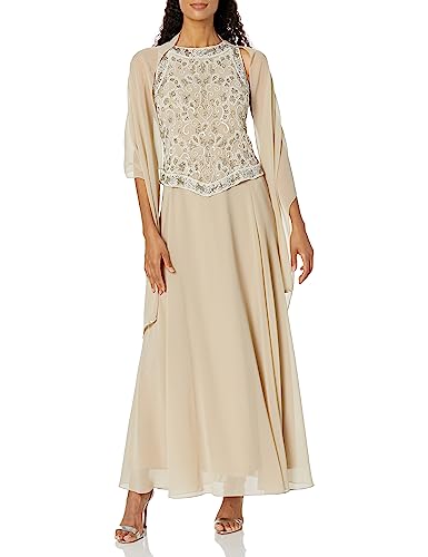 J Kara Women's Embellished Top Mock 2 Piece Dress with Scarf