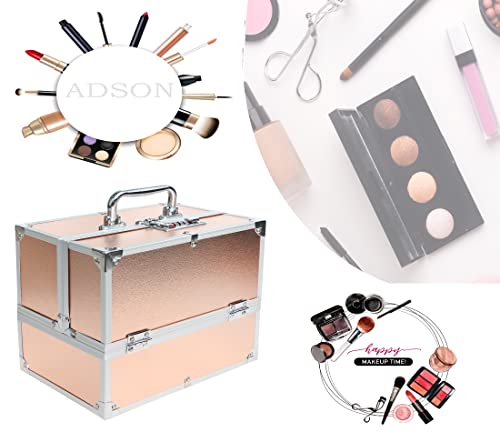 Image of ADSON Professional Beauty Makeup Box 17.78 Cms Make Up Cosmetic Vanity Box /Case (Rose Gold)