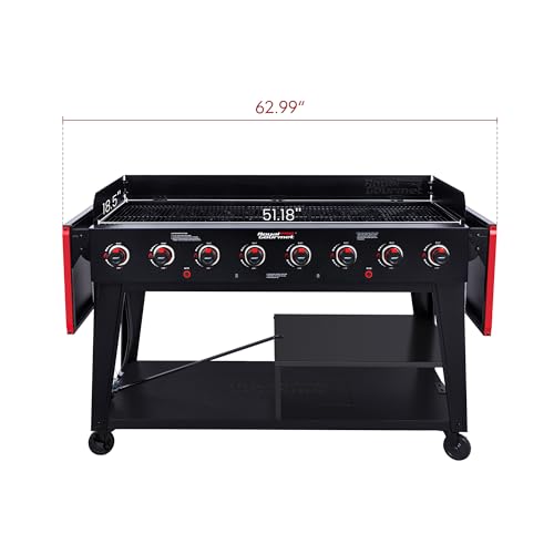 Royal Gourmet GB8003 8-Burner Propane Gas Grill with Foldable Side Tables, Large Propane BBQ Grill with Porcelain-Enameled Steel Wire Grates for Outdoor Party or Backyard Grilling, Black