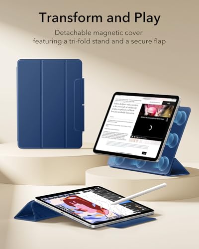 Image of ESR for iPad Air 11 Inch Case M4 /M3 /M2 (2026 /2025 /2024), iPad Air 5th /4th Gen (2022 /2020), Powerful Magnetic Attachment, Slim Trifold Stand Case, Auto Wake /Sleep, Durable Protection, Navy Blue