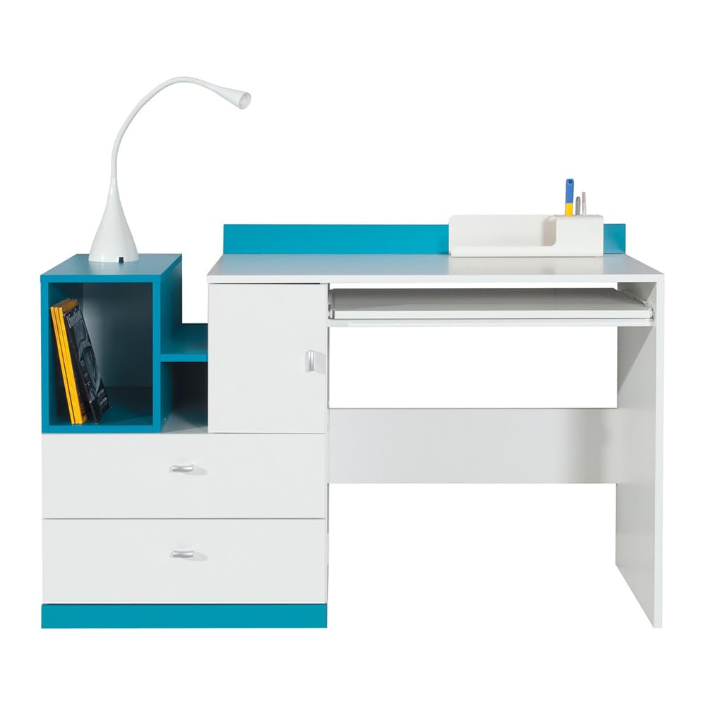 Lomadox Jugendzimmer Kinderzimmer Komplett-Set mit Bett 90x200cm und Schreibtisch modern weiß mit türkis