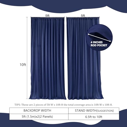 Image of 2 Panels Navy Blue Backdrop Curtain, 10 x 10 Feet Polyester Background Curtains for Parties, Weddings, Baby Showers, Halloween, Christmas, Birthday Party Photoshoot Backdrop Curtains Decorations