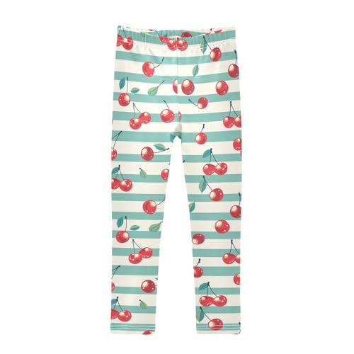 Wusikd Cherries Girls' Leggings Toddler Doodles Stripes Green Kids Yoga Pants Dance Active Tights 4T