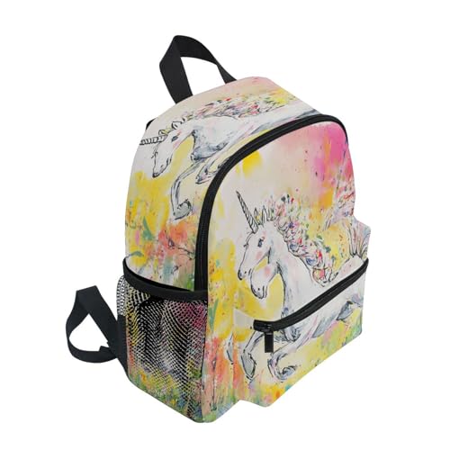 Wudan unicorns Running in The Meadow Girls Kids Backpack Bottle Pockets Childrens Kids Bookbags for Amusement Park S4