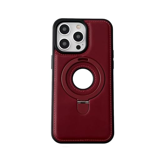 Full-Coverage Shockproof Leather Magnetic Stand Phone Case, Luxurious & High-end Invisible Stand Compatible with iPhone Case, Luxury Leather Invisible Stand Compatible with iPhone Case (Red,14 pro)
