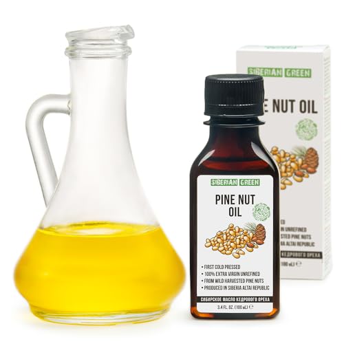 Aceite de nuez de pino siberiano 3.4 fl.oz / 100ml crudo extra virgen sin refinar, primer prensado en frío de piñones recolectados en el medio silvestre