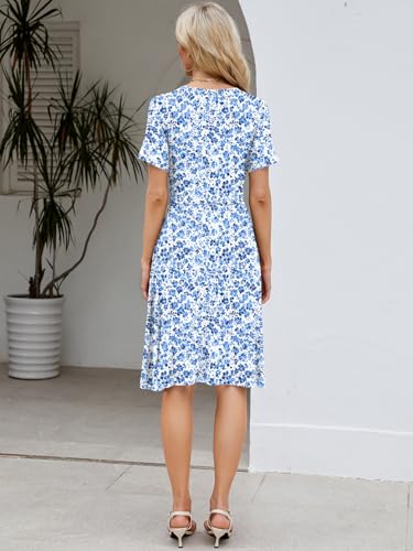 Image of Naggoo Womens Summer Dresses for Women 2026 Spring Floral Sundress Short Sleeve V Neck Wrap Dress with Pockets