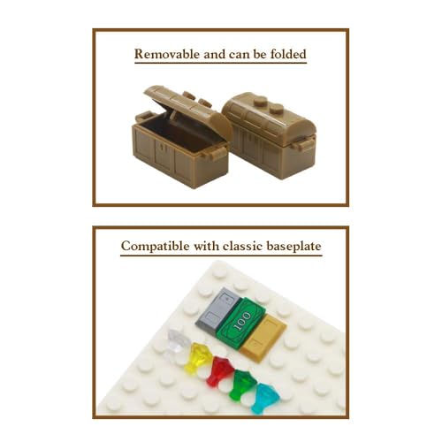 BroTex Pirate Accessories Money - Treasure Chest Building Brick Pack Money Gold Bar Gemstone Diamond Gemstone Pirate Boat Ship People Parts Building Block Set