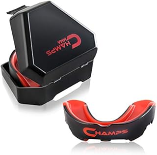 Champs MMA Mouth Guard with Case – Martial Arts Training Equipment Mouthpiece– Wrestling Mouthguard for Boxing, Muay Thai, Contact Sports for Adults and Kids 10+ Boxing Equipment (Black/Red)