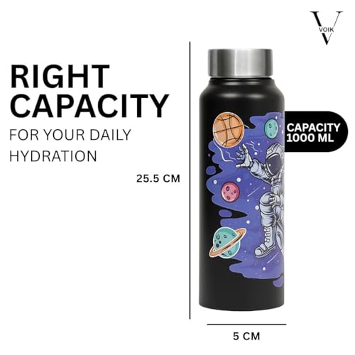 Image of VOIK Stainless Steel Printed Water Bottle 1000ml with UV Astronaut Print | Leakproof Water Bottle for Kids, Office, School, Gym, Sports & Travel | BPA Free, Rust Resistant, Reusable