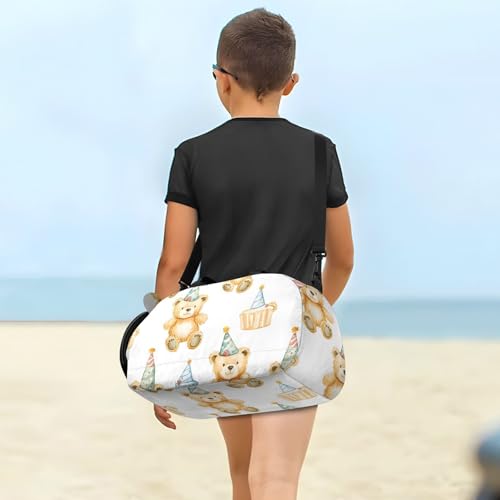 Duffle Bag for Boys or Girls with Shoes Compartment, Birthday Hat Bear Sports Travel Bag Overnight4