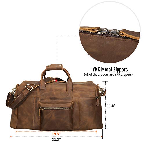 Polare 20'' Full Grain Cowhide Leather Weekender Duffle Bag Overnight Luggage Travel Duffel Bag For Men