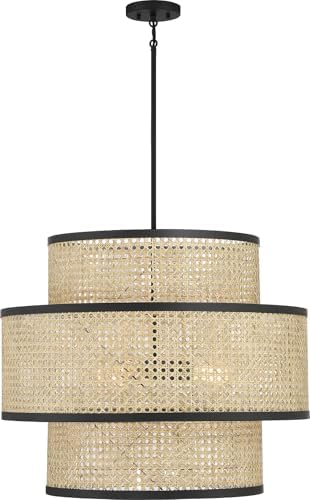 Meridian M7016MBK Pendant, 3-Light 180 Total Watts, Natural Cane with Matte Black