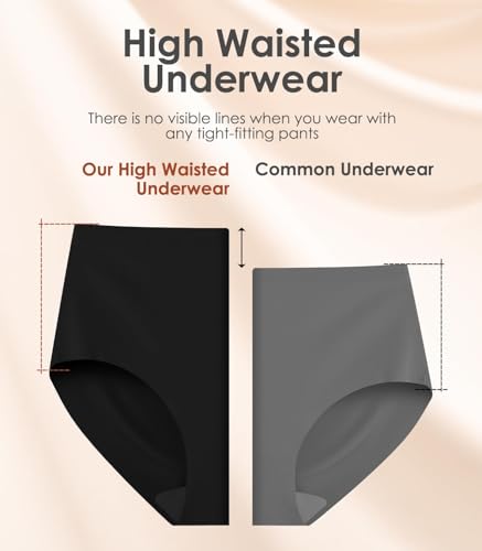 Image of Kalapa Seamless Womens Underwear High Waisted No Show Briefs Silky Stretch Breathable Full Coverage Ladies Panties Multi Pack (US, Alpha, Large, Regular, Regular, Multicolour-4)