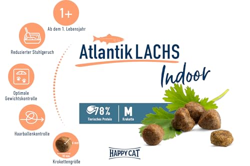 Happy Cat 70587 - Indoor Adult Atlantik Lachs - Katzen-Trockenfutter Für Ausgewachsene Katzen Und Kater - 300 G Inhalt