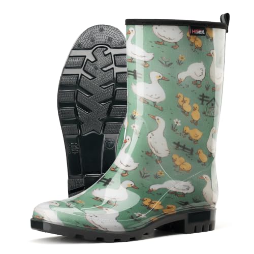 Image of HISEA Women's Rain Boots Waterproof Mid Calf Garden Farm Rubber Boots
