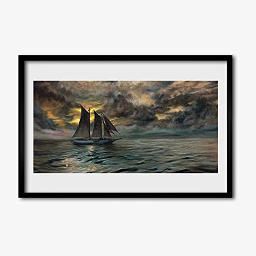 Cadre en MDF avec image photo paysage de bateau de mer décoration murale 60x40