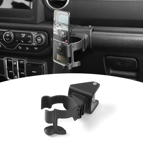 PDKLIN for Jeep JL Drink Cup Phone Mount Holder Multi-Function for Jeep Wrangler JL JLU 2018 up for Gladiator JT 2020 up Dash Mount Accessries Black