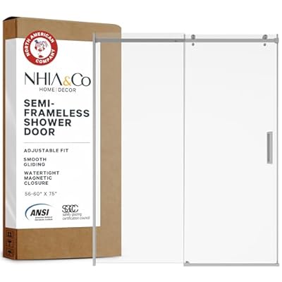 Semi-Frameless Sliding Shower Door – 56-60” x 75”, Tempered Glass Shower Door, Corrosion Resistant Hardware, Smooth Glide Rollers, Reversible Installation, Leak-Proof Magnetic Lock (Chrome Finish)