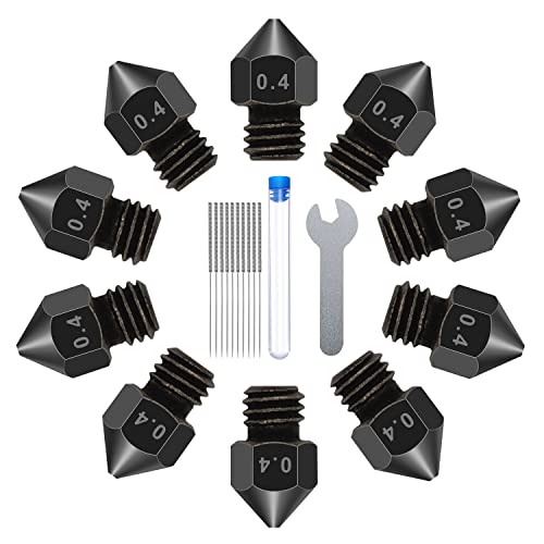 HAWKUNG 21 Pièces Kit de Buses D'imprimante 3D, 10 MK8 Buses D'extrudeuse en Acier Trempé de 0,4 mm + 10 0.35mm Aiguilles De Nettoyage + 1 Clé pour Makerbot, Creality CR-10, Ender 3 pro, Prusa i3 Cover