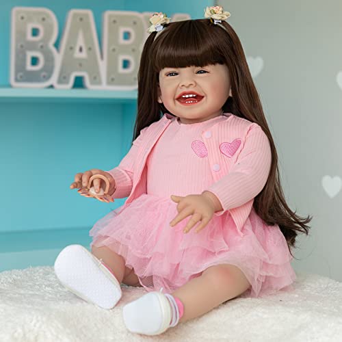 60CM Große Größe Reborn Kleinkindpuppe Mädchen Weicher Stoffkörper Lächle Glücklich Reborn Babypuppe Knuddelig… – Bild 4