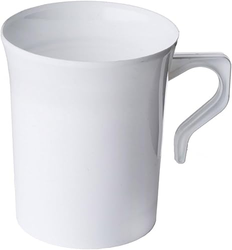 Miniatura 6 de BloominGoods 50 tazas de café desechables de plástico blanco pesado de 8 onzas con ribete dorado, tazas de té, capuchino, expreso con asas (paquete