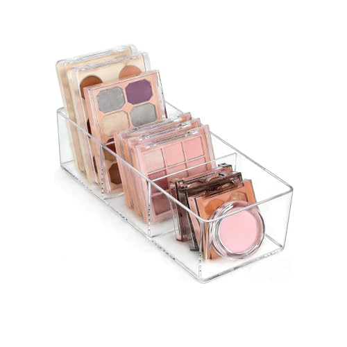 BendJoy 3 Compartment Makeup Organiser Box, Clear Acrylic Dressing Table Organiser, Dressing Table & Vanity Organizer for Lipstick, Brushes, Jewelry