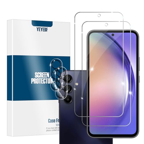 YEYEBF Galaxy A54 HD Clear Tempered Glass Screen Protector + Camera Lens Protectors [2+2 Pack] [3D Glass] [Anti-Glare] [Bubble-Free] Screen Protector Glass For Samsung Galaxy A54
